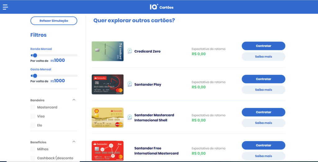  comparar cartões de crédito no IQ360