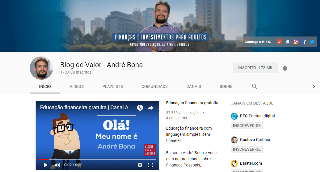 Canais sobre finanças no YouTube
