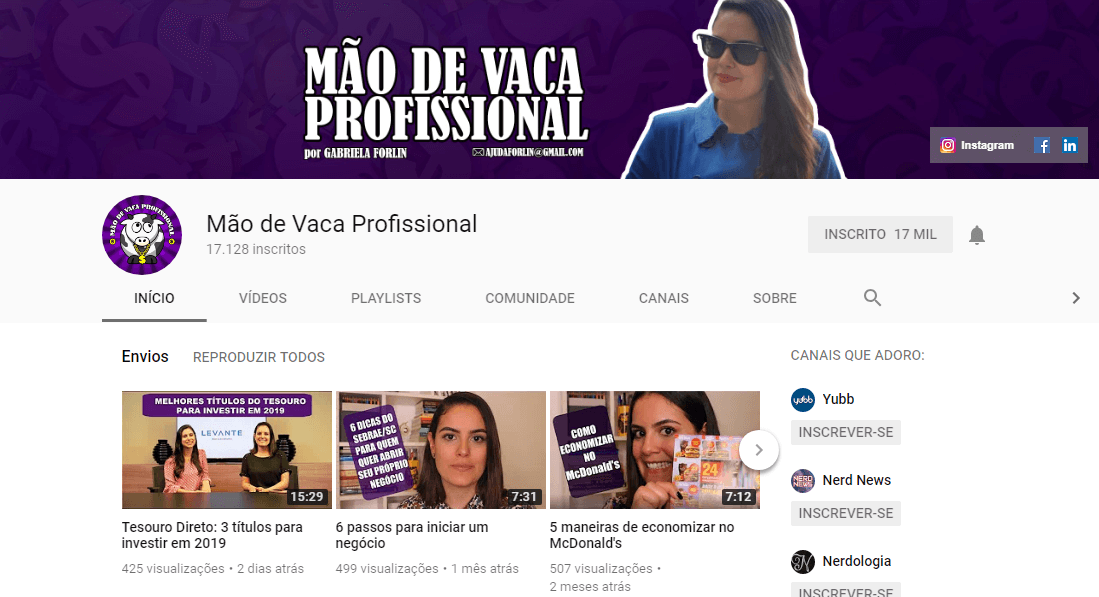 Canais sobre finanças no YouTube