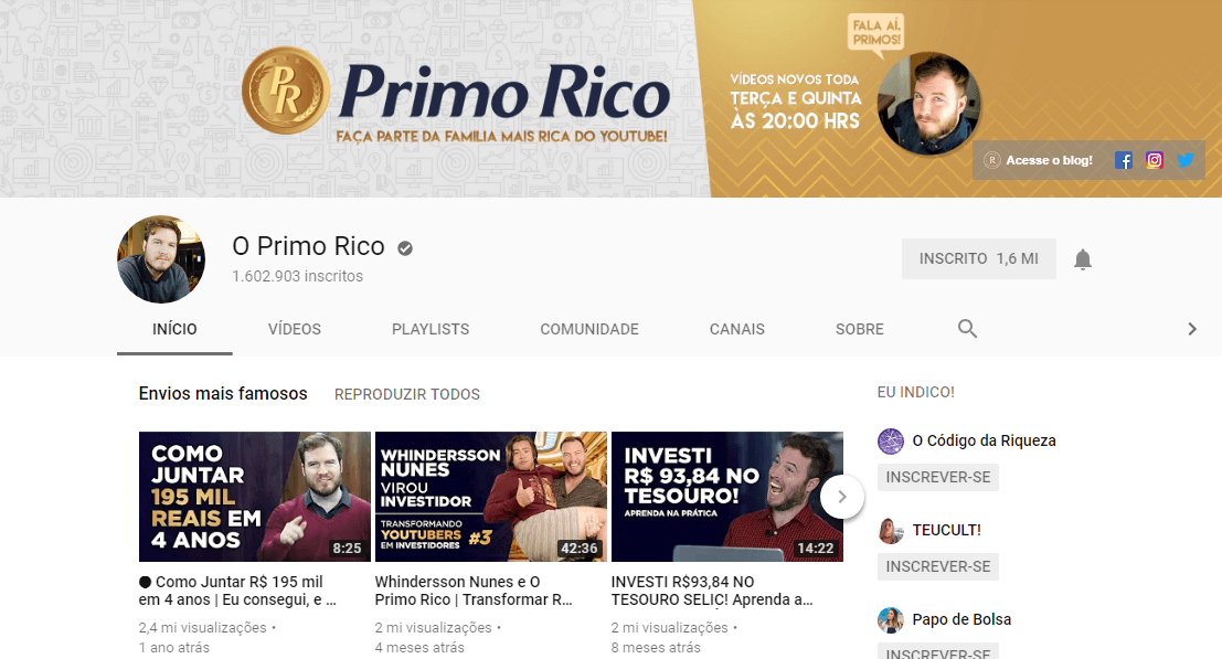 Canais sobre finanças no YouTube