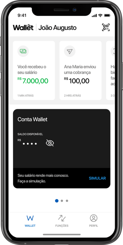 safra-wallet-app-home Tela da conta Wallet em um celular