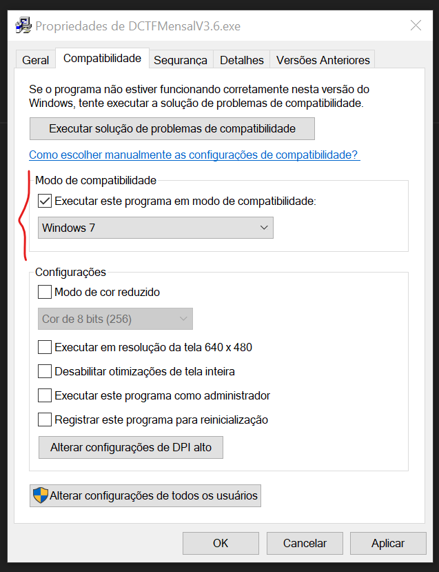 Print da tela de compatibilidade para emissão de DCTF