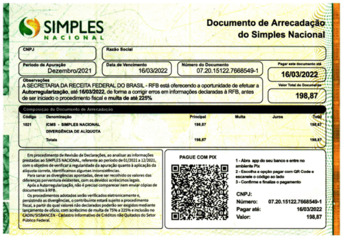 exemplo de boleto falso do Simples Nacional