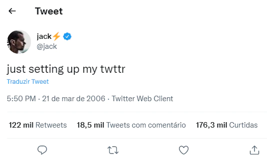 Print do NFT do primeiro tweet de Jack Dorsey